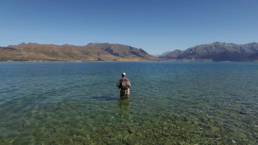 Man fishing in a lake
