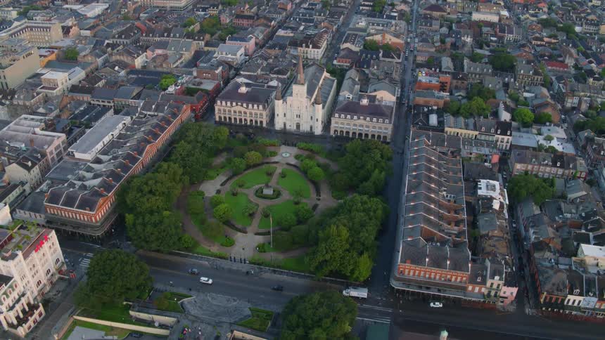 Aerial view of an public park on a small town