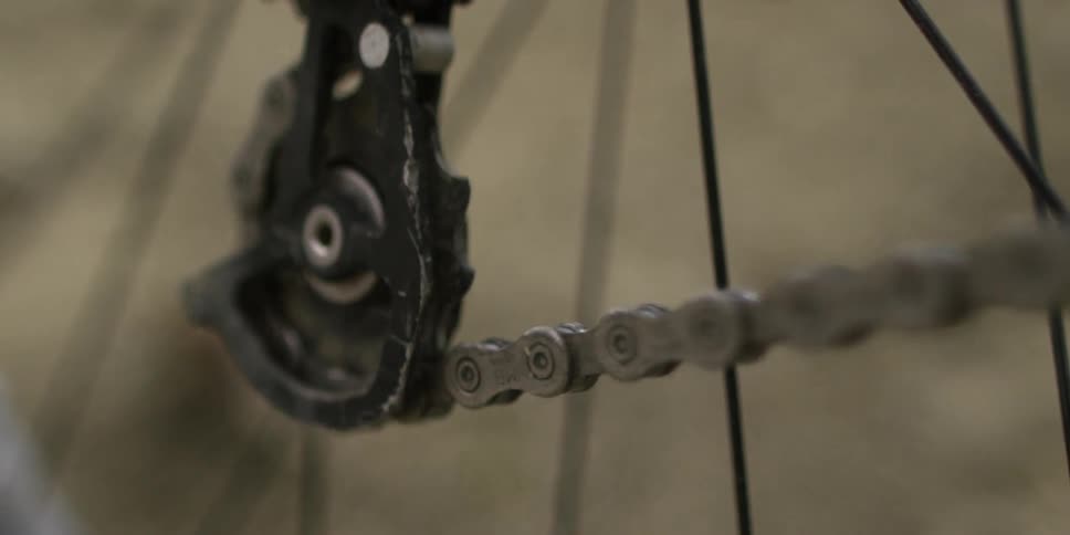 A bike chain rotates
