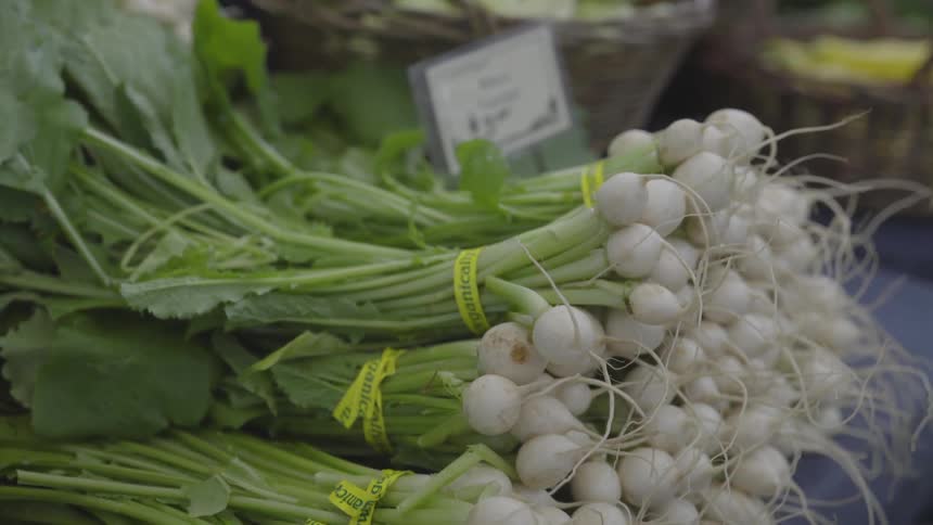 Organic onions are placed in bunches
