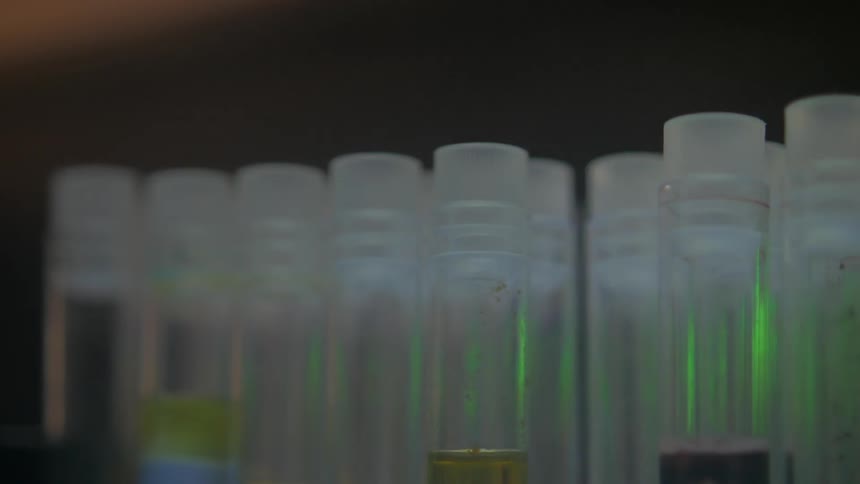 A person wearing gloves working in a lab