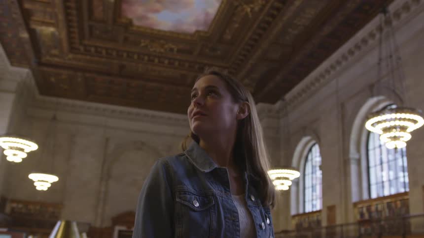 A woman looks around the church