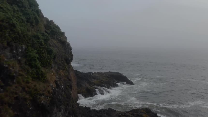 Waves beat against the ocean shore
