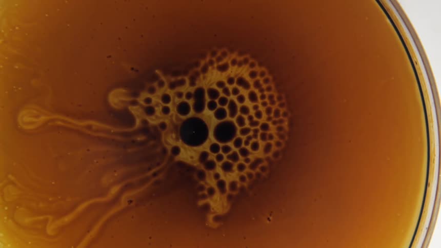 Bubbles pop in a sample of moisture