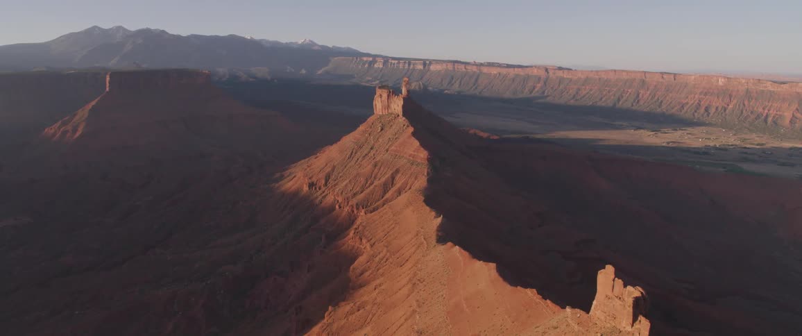 An aerial view of a canyon and plateaus