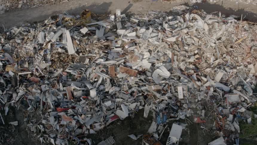 Piles of trash and debris