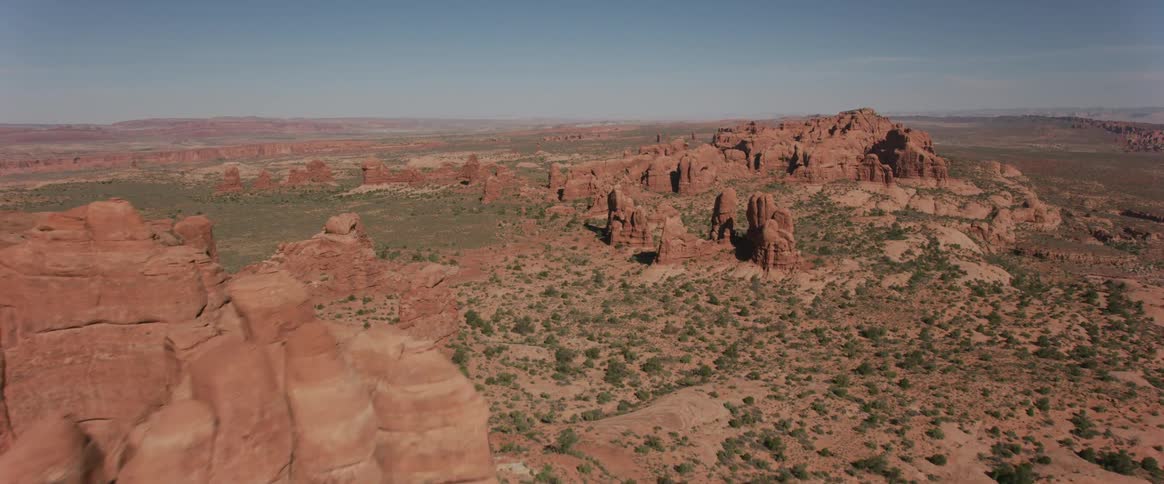 Rock formations are strewn about the land
