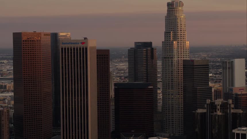 There are many buildings in the horizon