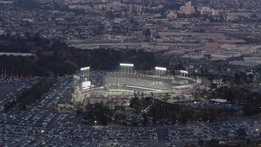 Aerial view of Dodger Stadium packed with fans