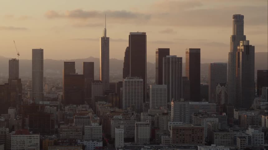 A skyline to a large city with numerous skyscrapers