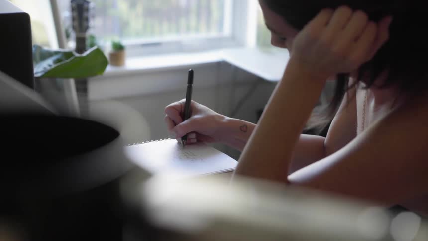 A woman writing in a journal