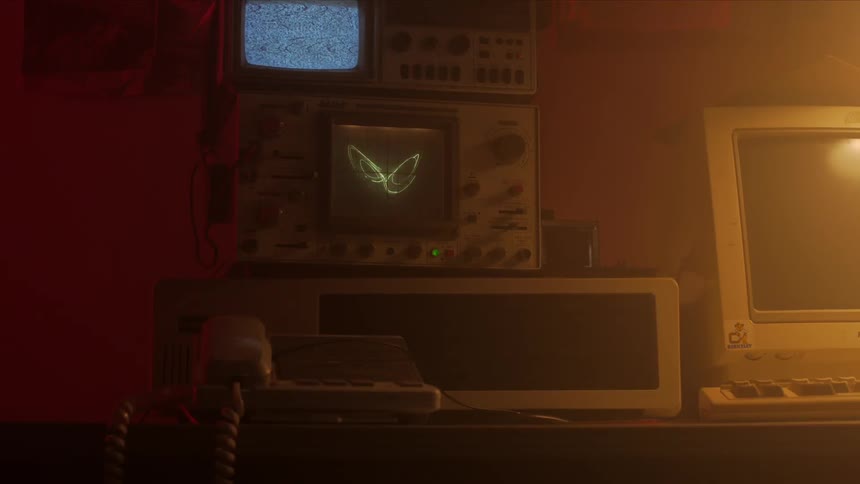 An green image on a monitor