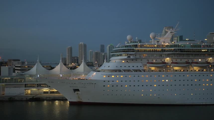 Cruise ship shown at night