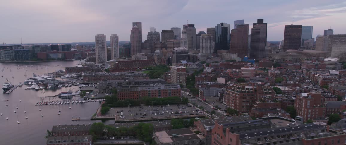 Sprawling metropolis next to water