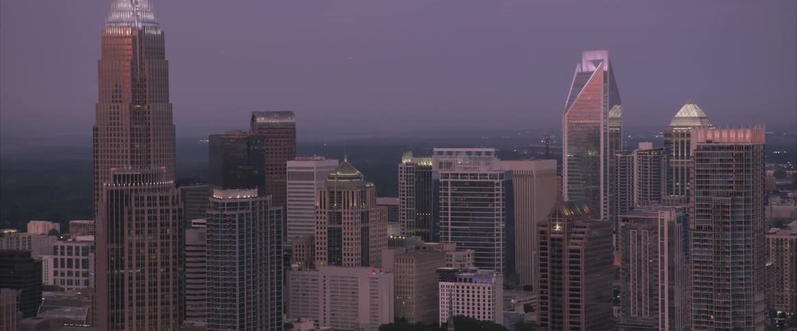 Aerial view of a city at dusk
