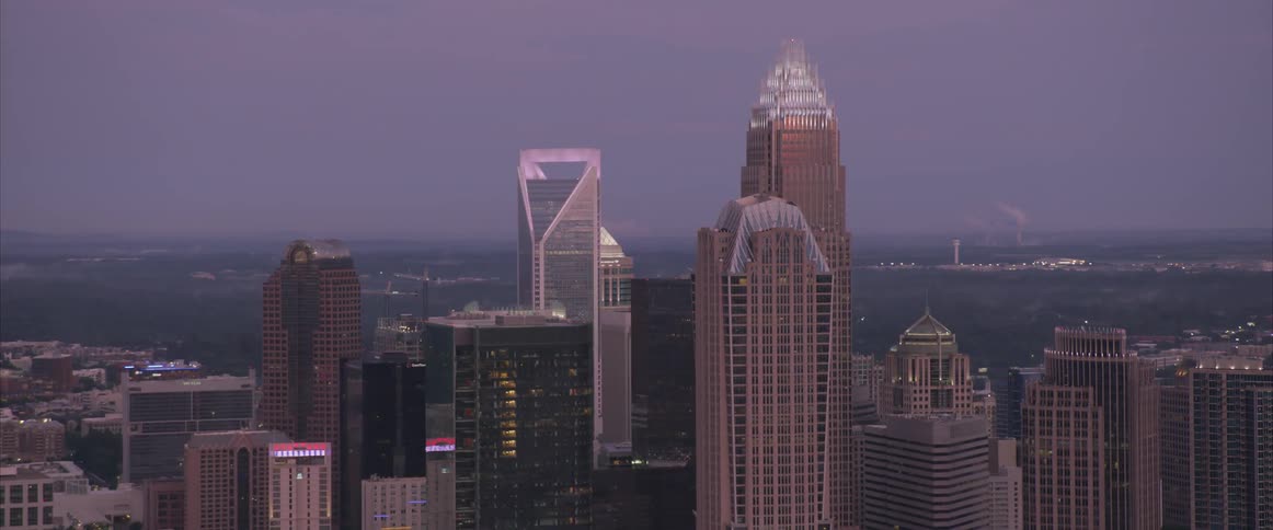 An aerial view of skyscrapers in a large city