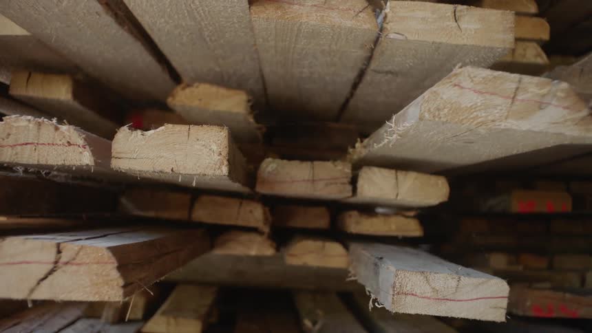 Close up of stacked lumber