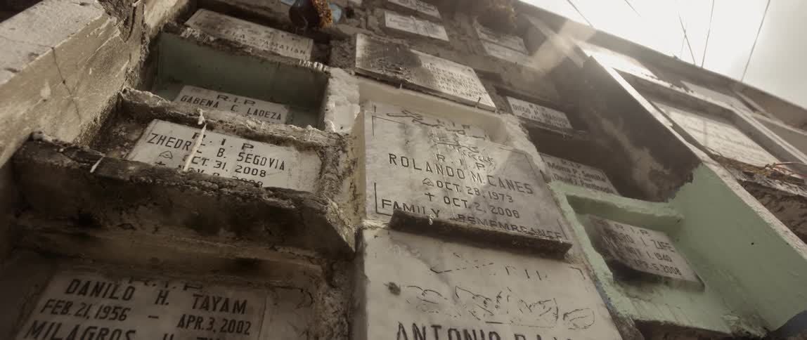 The graves are stacked with names etched in the side