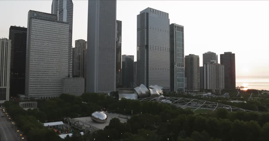 Aerial of Millennium Park in downtown Chicago
