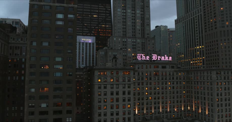 Skyscrapers as night falls