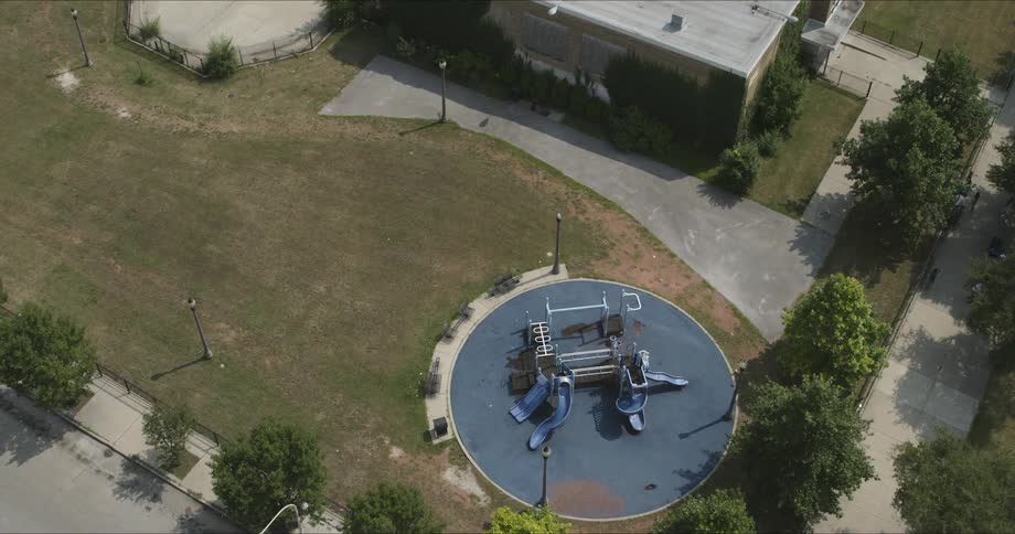 Aerial of empty playground in Chicago