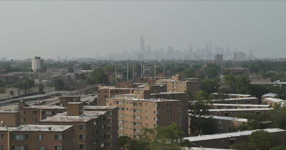 Rising shot of a city skyline