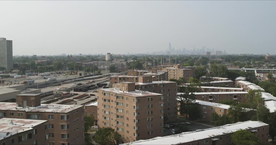 Brownstone apartment buildings in city