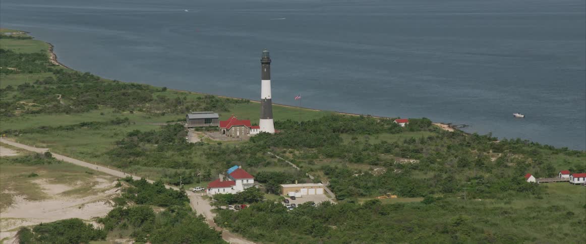 Skyline view of a a lighthouse and waterfront
