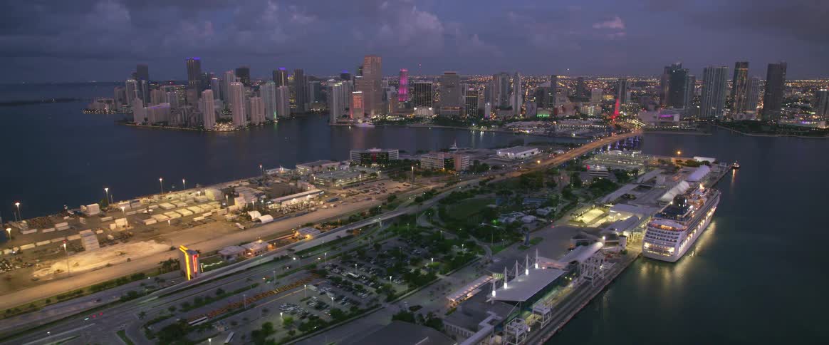 Docks and city at night