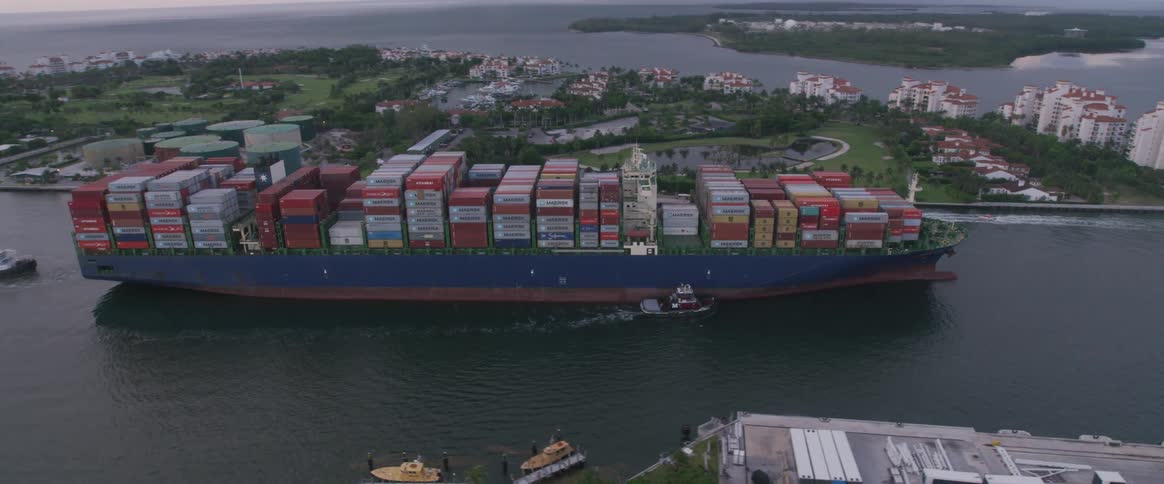 Container ship enters channel