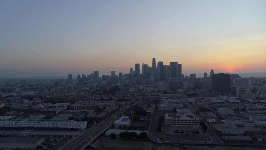 Skyline of the city with skyscrapers at dawn