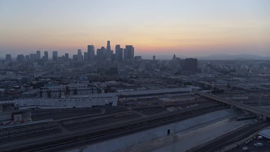 Skyline of the city with skyscrapers at dusk