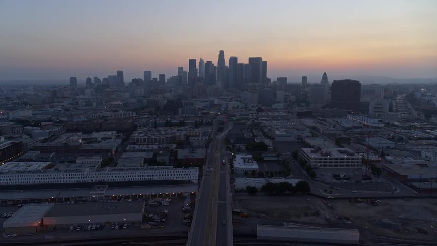 Skyline of the city with skyscrapers at dusk