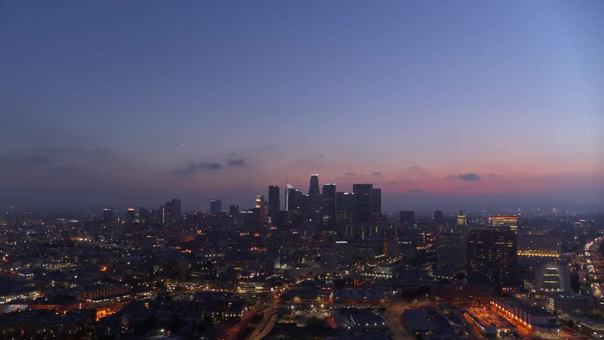 Aerial view of city skyline at night