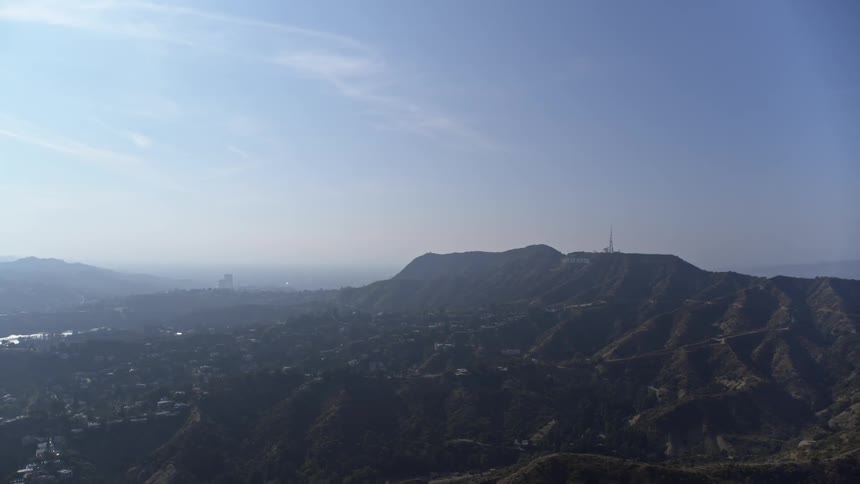 Skyline of the mountain town with blue sky on a sunny day
