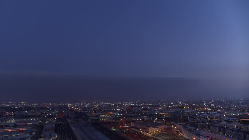 Skyline of the illuminated city at dusk