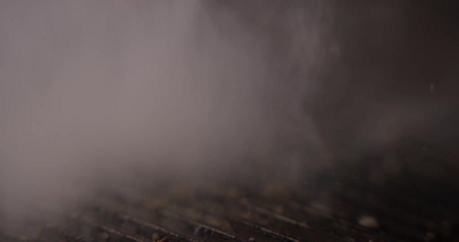 Fatty meat cooked on the grill is being taken during daytime