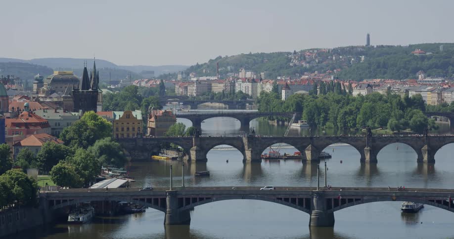 Picturesque town with boats bridges and architecture