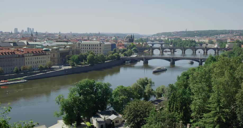 A city with a river and bridges
