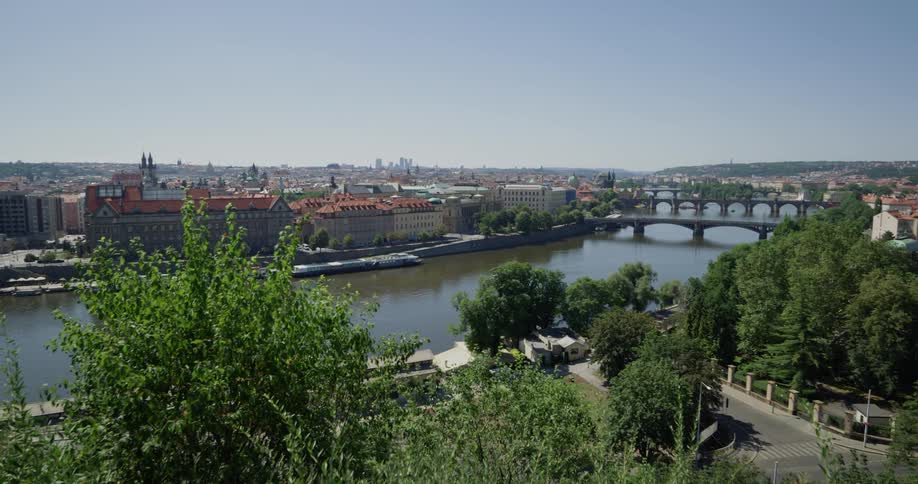 A city with bridges and a river