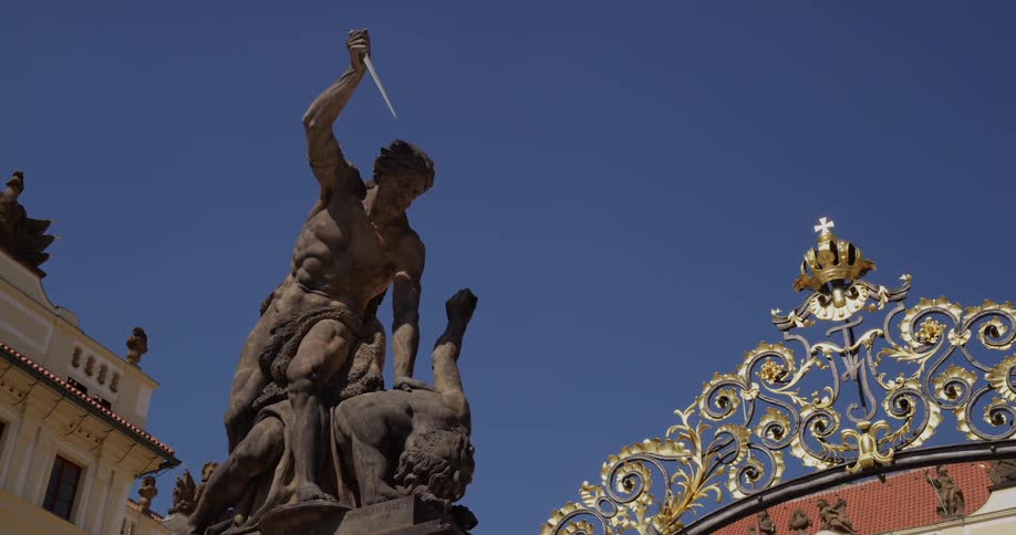 A large statue of a man with a sword