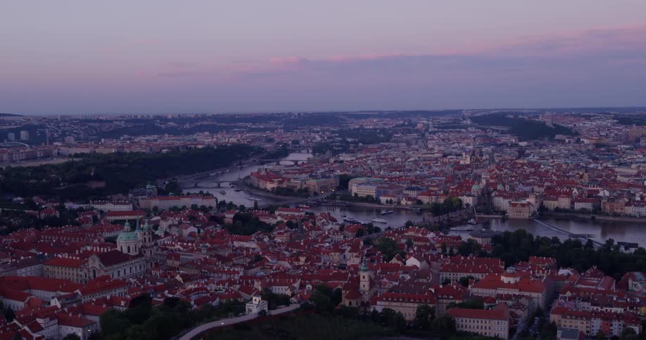 Skyline of the city at dusk
