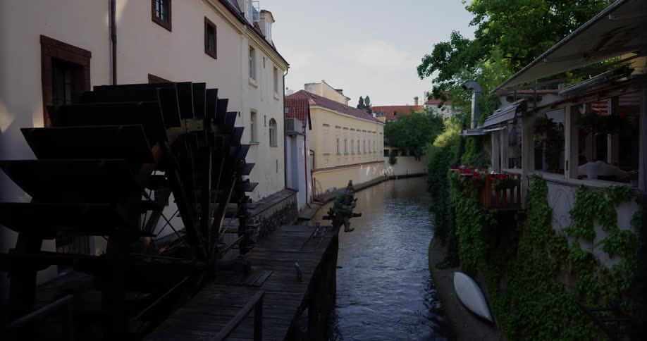 A small canal runs by buildings