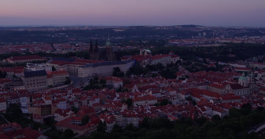 A city from above in the evening