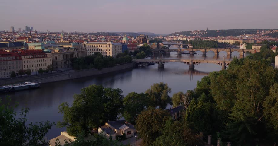 A city with a river and bridges