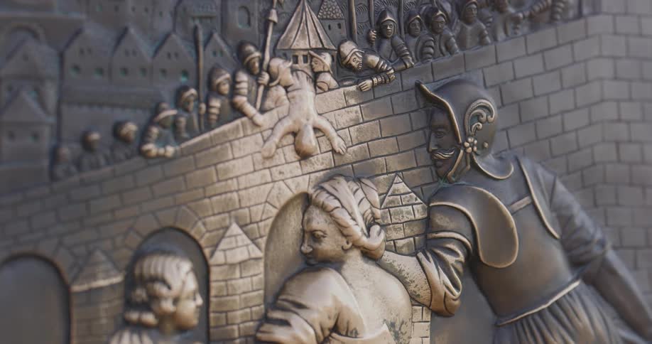 A sculpture of knights in a castle