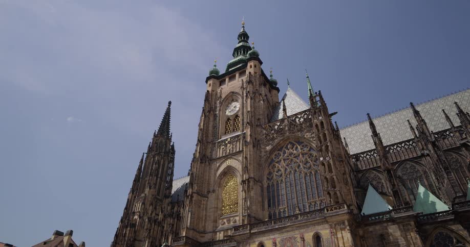 A church cathedral with clock tower in a gothic architecture style