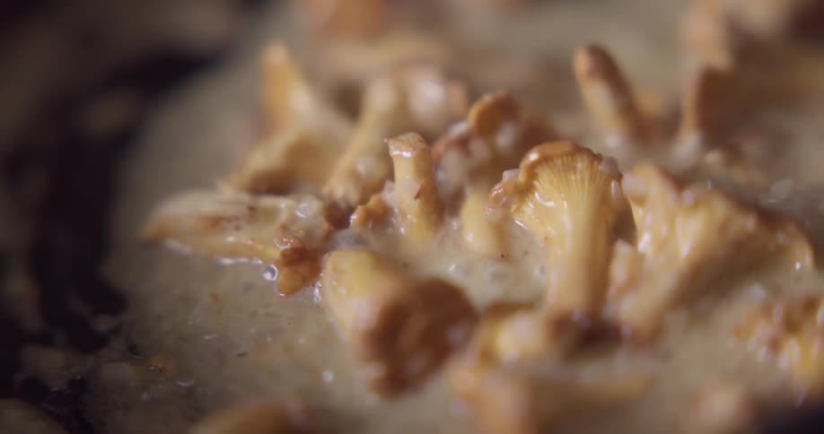 Mushrooms are cooking in the pan