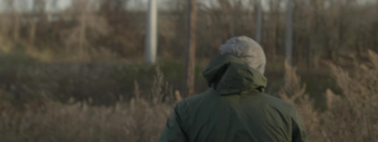 A man is walking in the woods