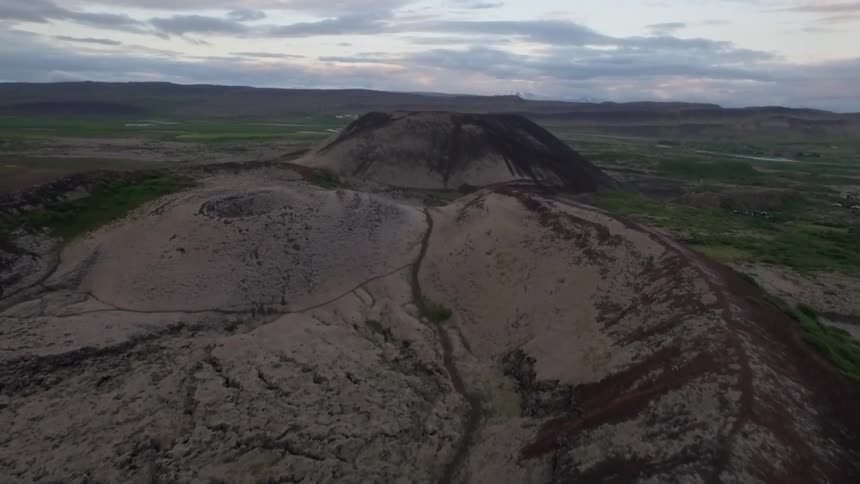 Overhead view of a sandy hill and plains